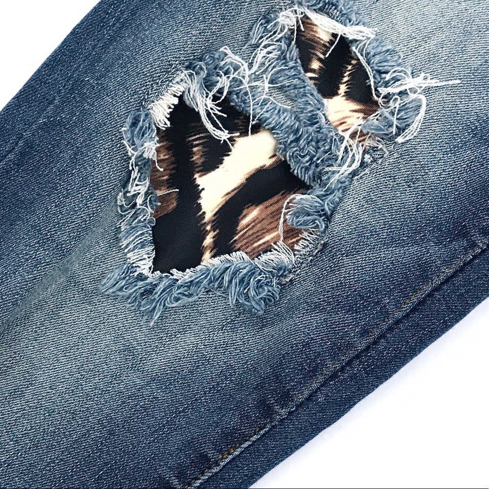 Judy Blue Cheetah Patched Ripped Skinny Jeans - Picture 4 of 8